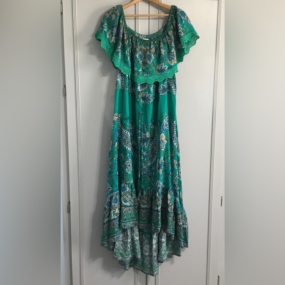 AVEOLOGY Off Shoulder Ruffled Hi Low Dress Floral Paisley Boho Print size 20 - Picture 2 of 11